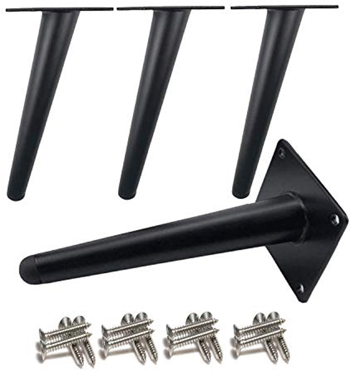4 Schuine Tafelpoten - Metalen Kegel Meubelpoten - Roestvrij Staal, Hoogte 15 cm - Geluidsarm en Duurzaam