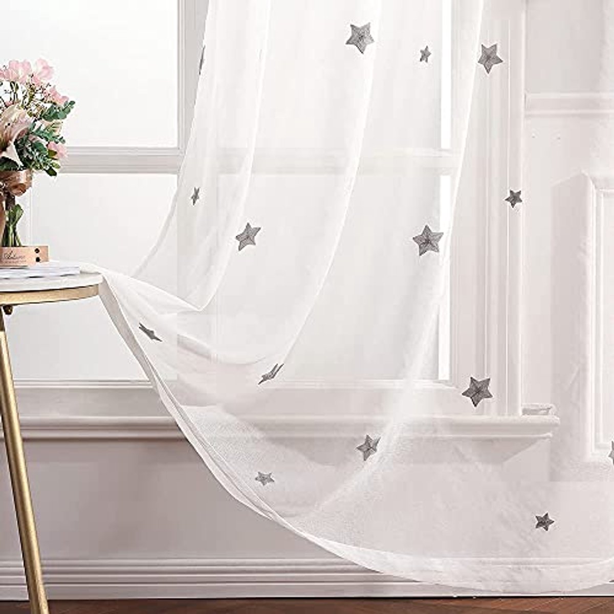 Transparante Gordijnen met Borduurwerk - Set van 2 - 245 x 140 cm voor Woonkamer, Slaapkamer en Kinderkamer