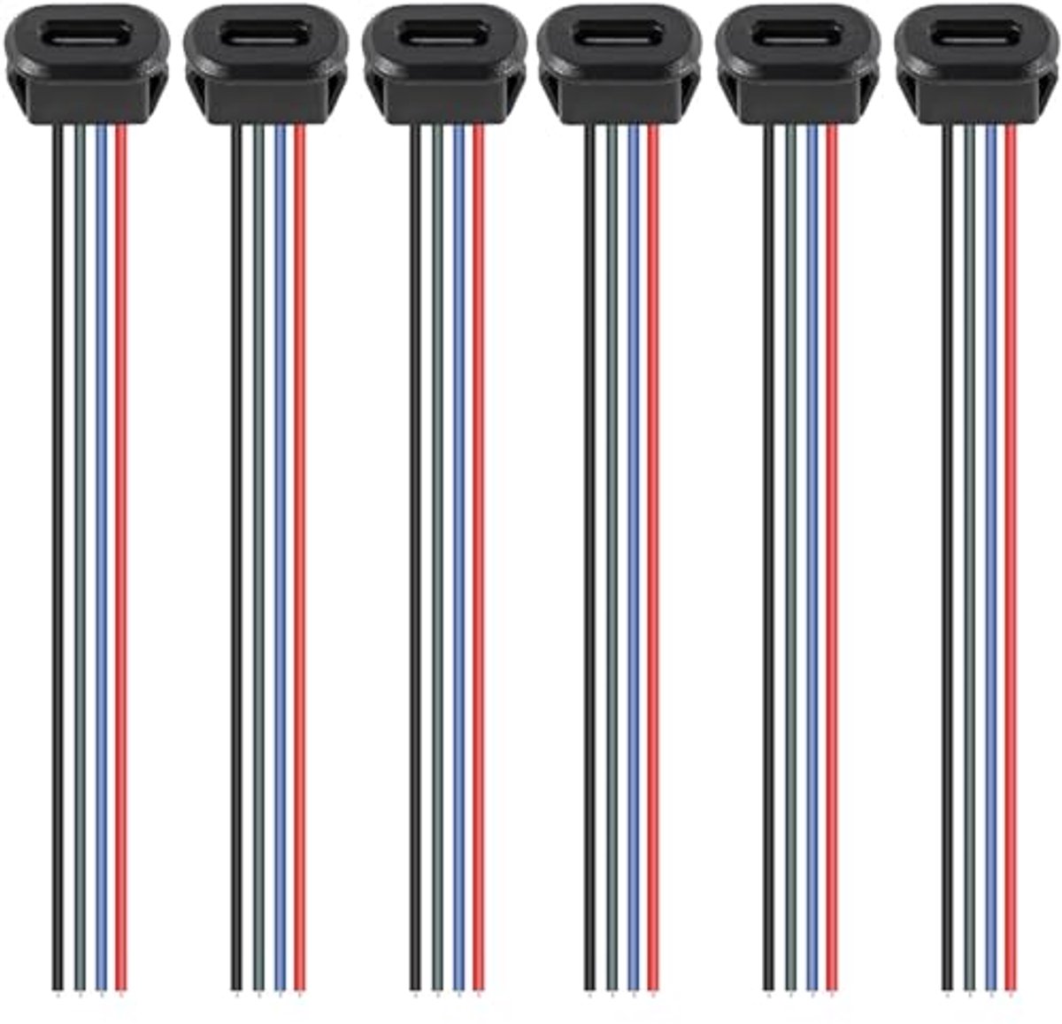 6 Stuks USB C-Aansluiting 5V 3A 4-polig Met Klikgroef, 150mm Kabel, 24 AWG, PD-Functie