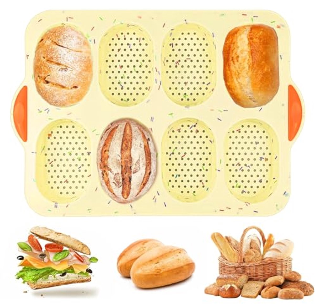 Siliconen Baguettevorm met 8 Holtes voor het Bakken van Broodjes