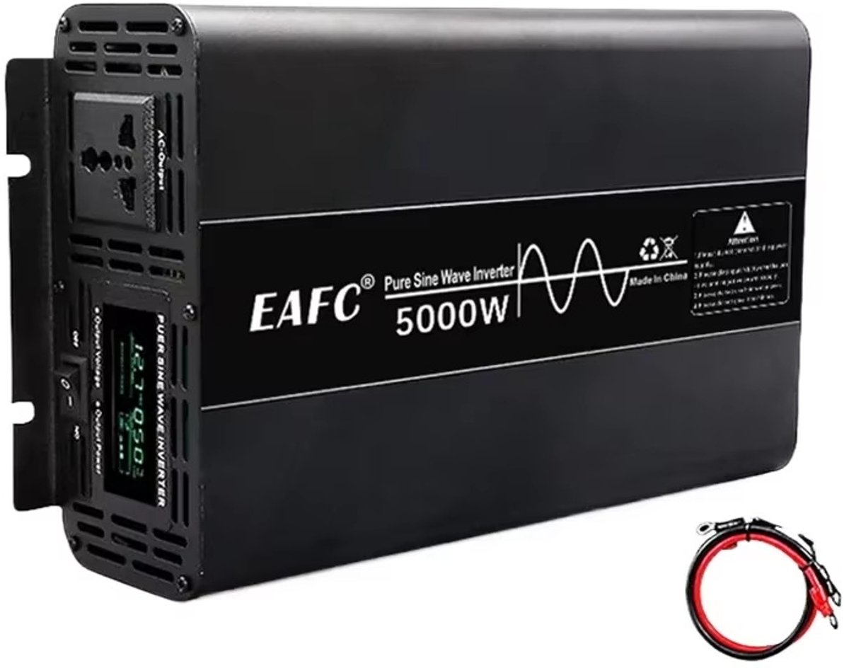 EAFC Auto Omvormer 5000W 12V naar 220V - Zuivere Sinusomvormer 2500W/5000W - Auto-Omvormer DC naar AC met Stopcontacten en 2 USB-Poorten - Stroomomvormer voor Auto, Caravan en Camper