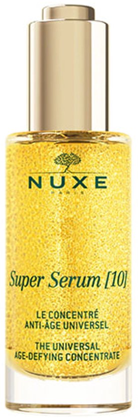 Nuxe Super Serum flesje met gouden serum, merklogo en dop.