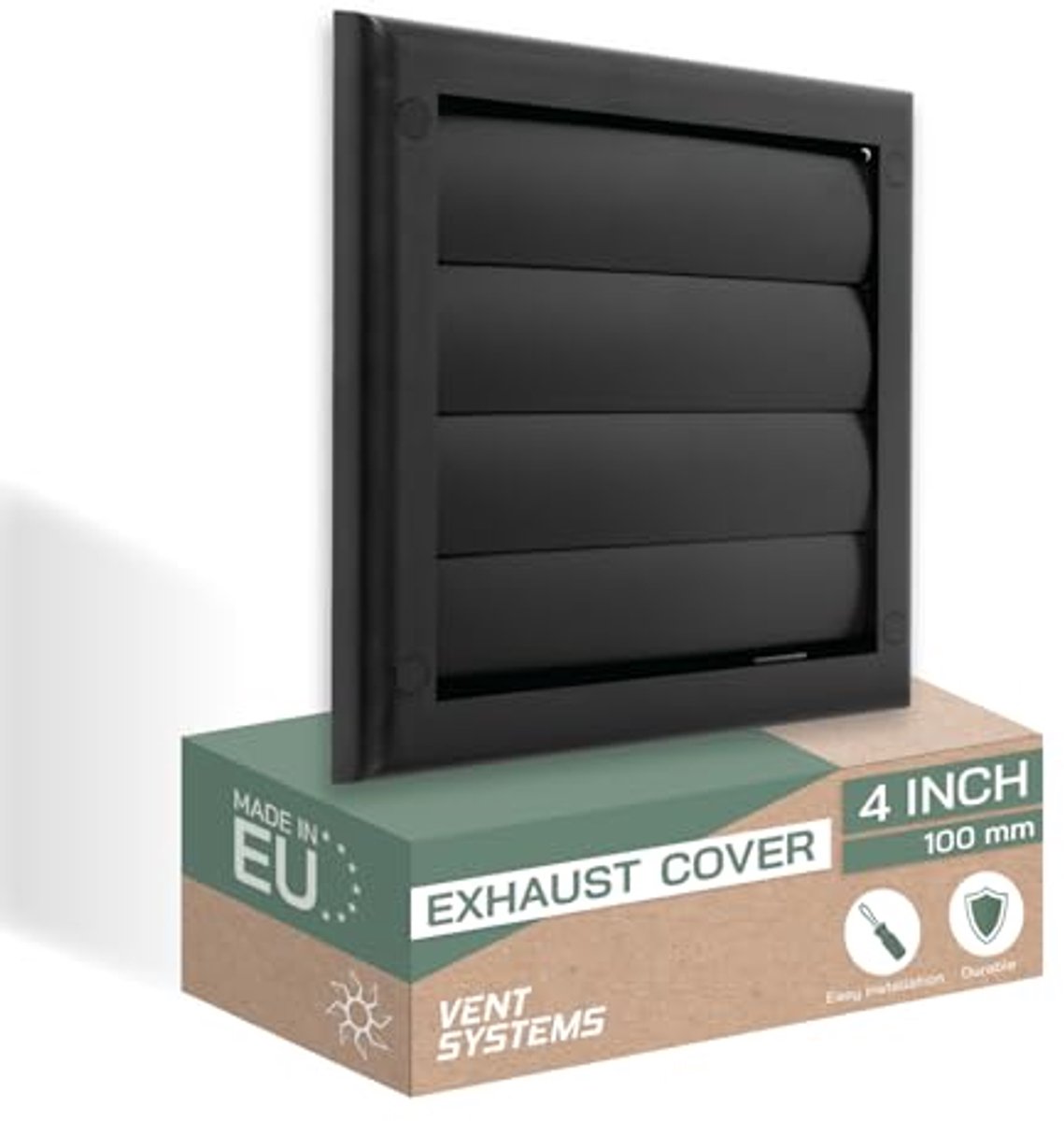 Uitlaatklep voor afzuigkap - 10,2 cm - Zwart - Luwere Droger Ventilatierooster