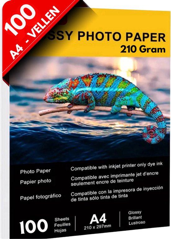 Maxenza Fotopapier A4 - Mega Pack - 100 Vellen - Glossy Fotopapier A4 210g/m² - FSC Gekeurd - Wit - Duurzaam & Hoogwaardig