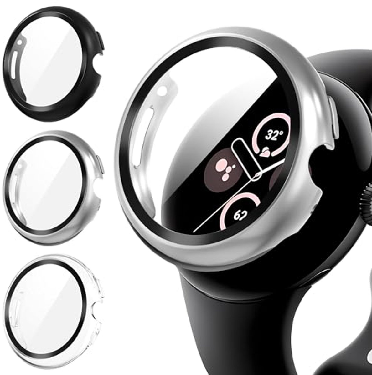 3 Stuks Case voor Google Pixel Watch 2 - Ultra Dunne HD Gehard Glas Schermbeschermer