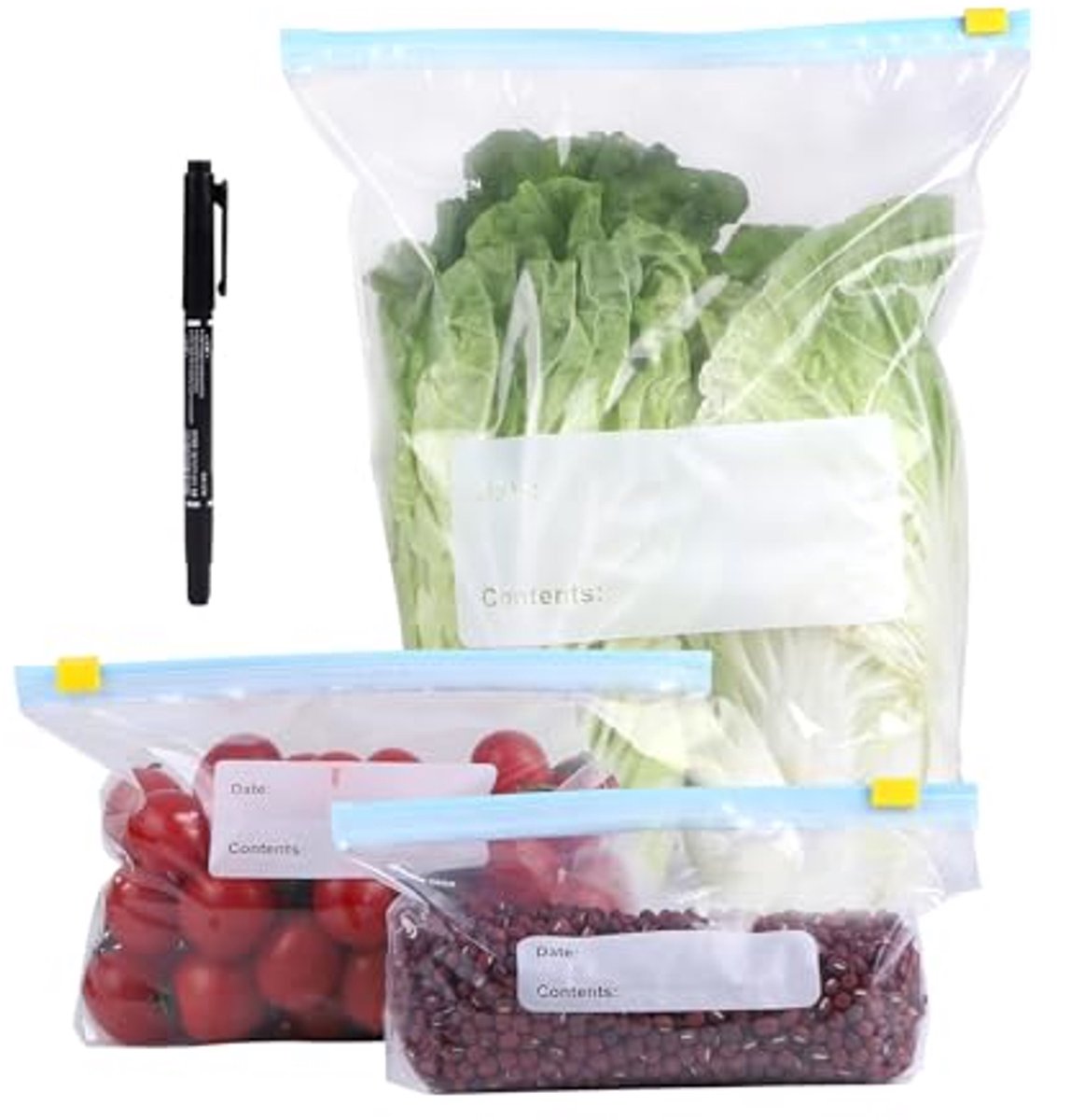 Herbruikbare diepvrieszakken – set van 60 met ritssluiting voor groenten, fruit, vlees en brood