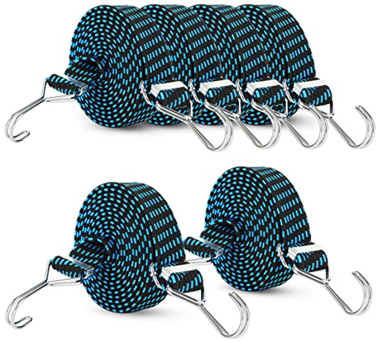 Verstelbare spanrubbers - 6 stuks - 3 m - Metalen haken - Sterke bungee-riemen voor tuin, fiets, auto en camping