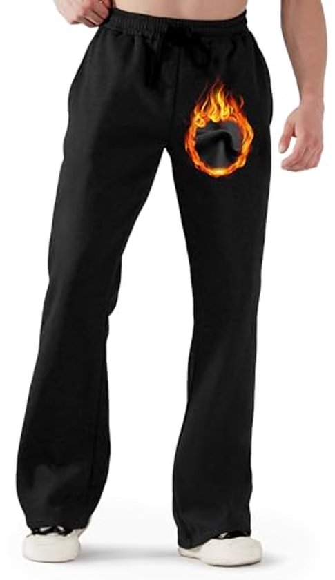 Libin Joggingbroek voor heren, wintersportbroek, thermo-gevoerde fleecebroek, dikke warme winterbroek, trainingsbroek, huisbroek met zakken met ritssluiting, zwart, XL