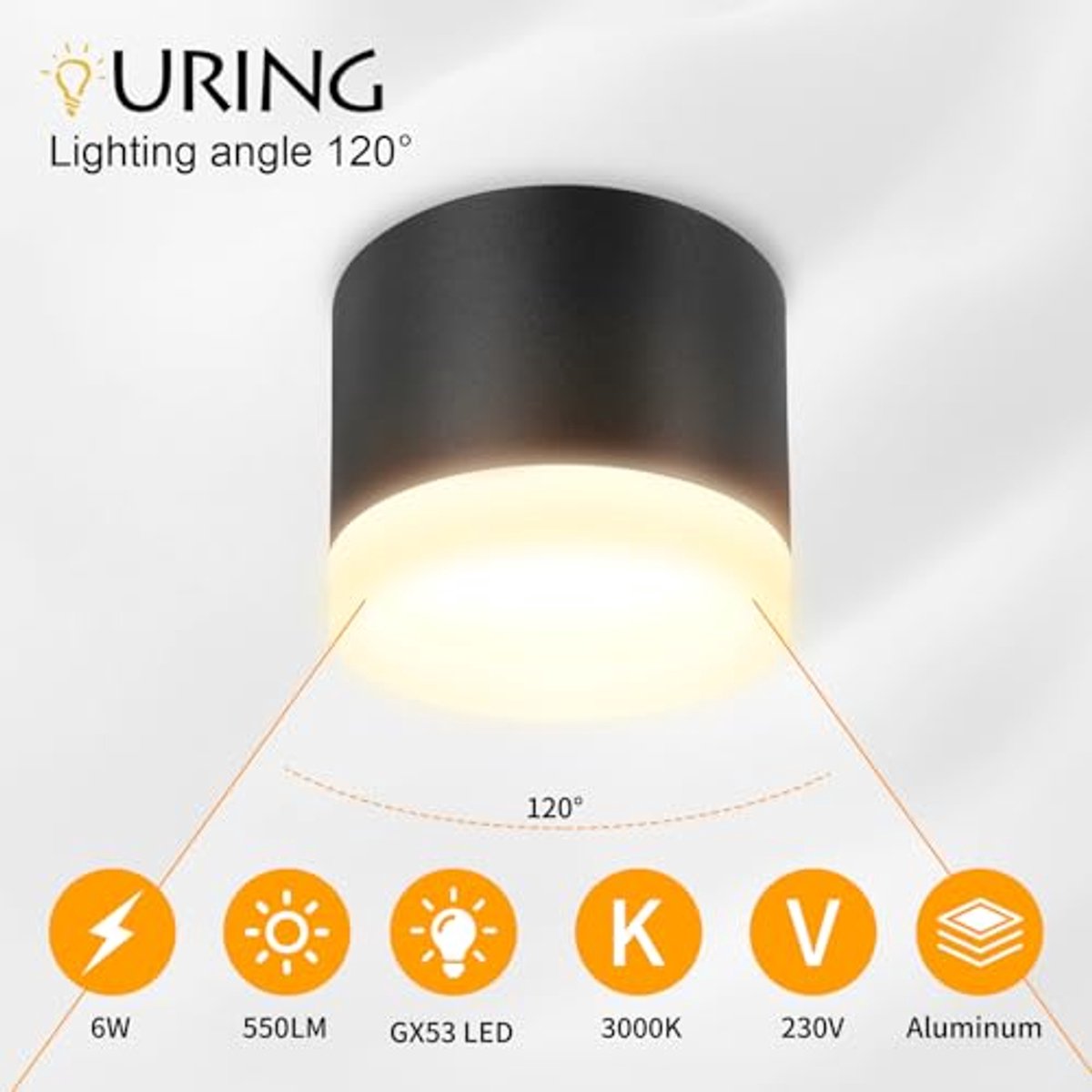 Zwarte Led Plafondlamp 6W - Ronde Opbouwspot Met Warm Wit Licht 3000K Voor Woonkamer