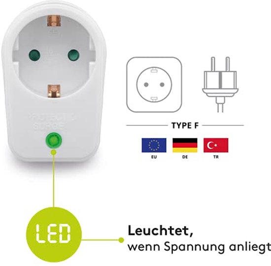 Goobay 51270 Stekkeradapter Met Overspanningsbeveiliging – Geaard Stopcontact – 230V, 16A, 3500W – Kinderveilig, Wit – Beschermt Tegen Blikseminslag