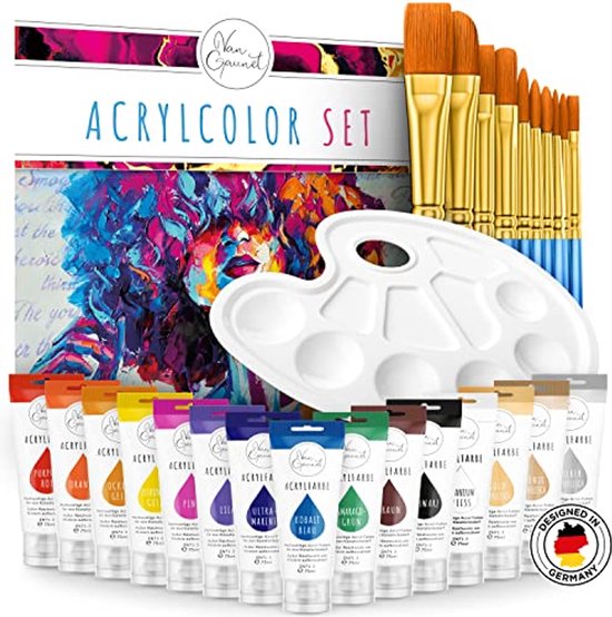 Marabu 1210000000202 Acrylverfset met 18 kleuren à 12 ml, dekkende, mat Marabu 1210000000202 Acrylverfset met 18 kleuren à 12 ml, dekkende, mat