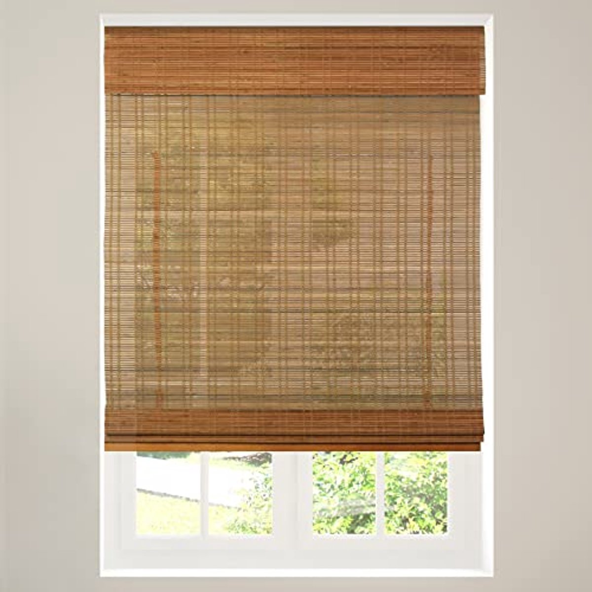 Draadloos Bamboe Vouwgordijn met Lichtfiltering 22,5" B x 48" H - Ceylon Licht Roodbruin