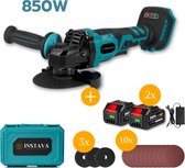 Instava Haakse Slijper 850W + 2x Accu(4.0Ah) - Ø125MM - Geschikt Voor Makita 18v Accu - Incl. 3x Slijpschijven + 10x Schuurpapier + Stevige opbergkoffer