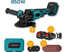 Instava Accu Haakse Slijper 125mm – 850W – 2x 4.0Ah Accu & Lader – Makita LXT 18V Compatibel – Koffer & Slijpschijven