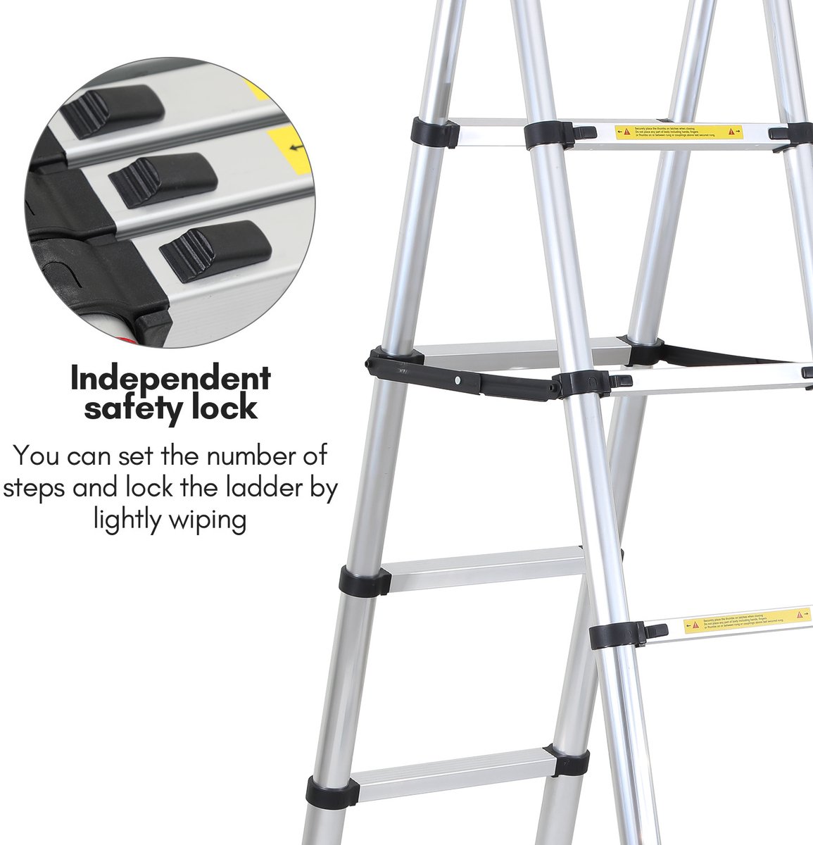 Telescopische Ladder - Telescoopladder - 1,4m+1,7m zilver, Max. Belasting 150 kg, Compact en Draagbaar met Soft Closing Systeem, Geschikt voor Particulier en Professioneel Gebruik, Telescopische Vouwladder – foto 2