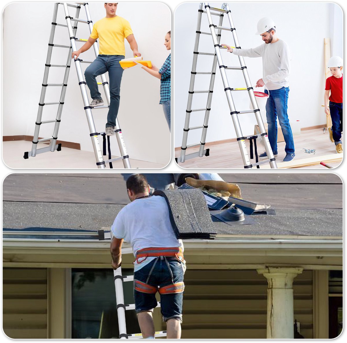 Telescopische ladder 5 m, vouwladder, uittrekbare, antislip aluminium staande ladder, multifunctioneel, 150 kg belastbaarheid – foto 6