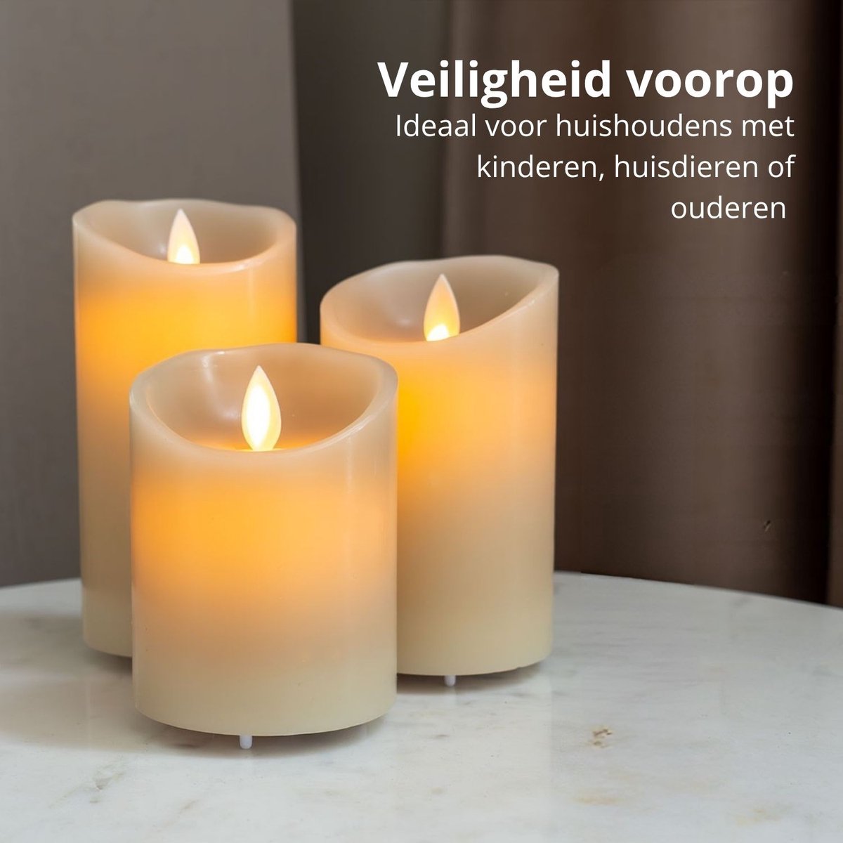 FlinQ Oplaadbare LED Kaarsen met Bewegende Vlam - Inclusief Afstandsbediening met Timer en Dimfunctie - Nep Kaarsen met Flikkerende Vlam - Dinerkaarsen Oplaadbaar - 3 stuks - Taupe — cadeau in Wonen & Interieur - foto 6