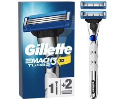 Gillette Mach3 Turbo voor Mannen - 1 Gillette Handvat + 2 Scheermesjes