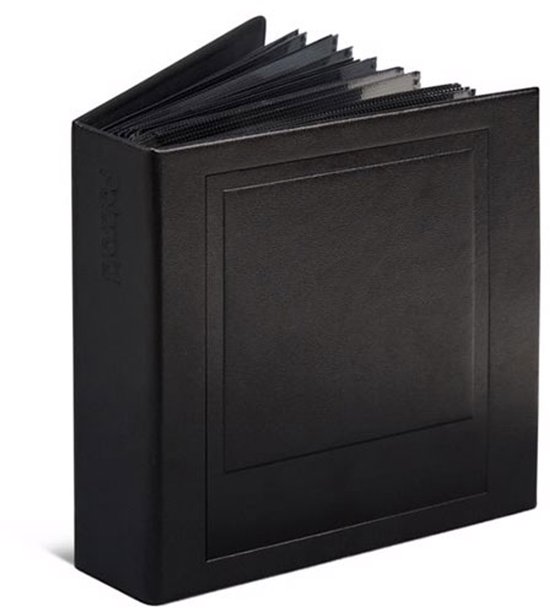 Zwart Polaroid fotoalbum, geopend, met reliëf.