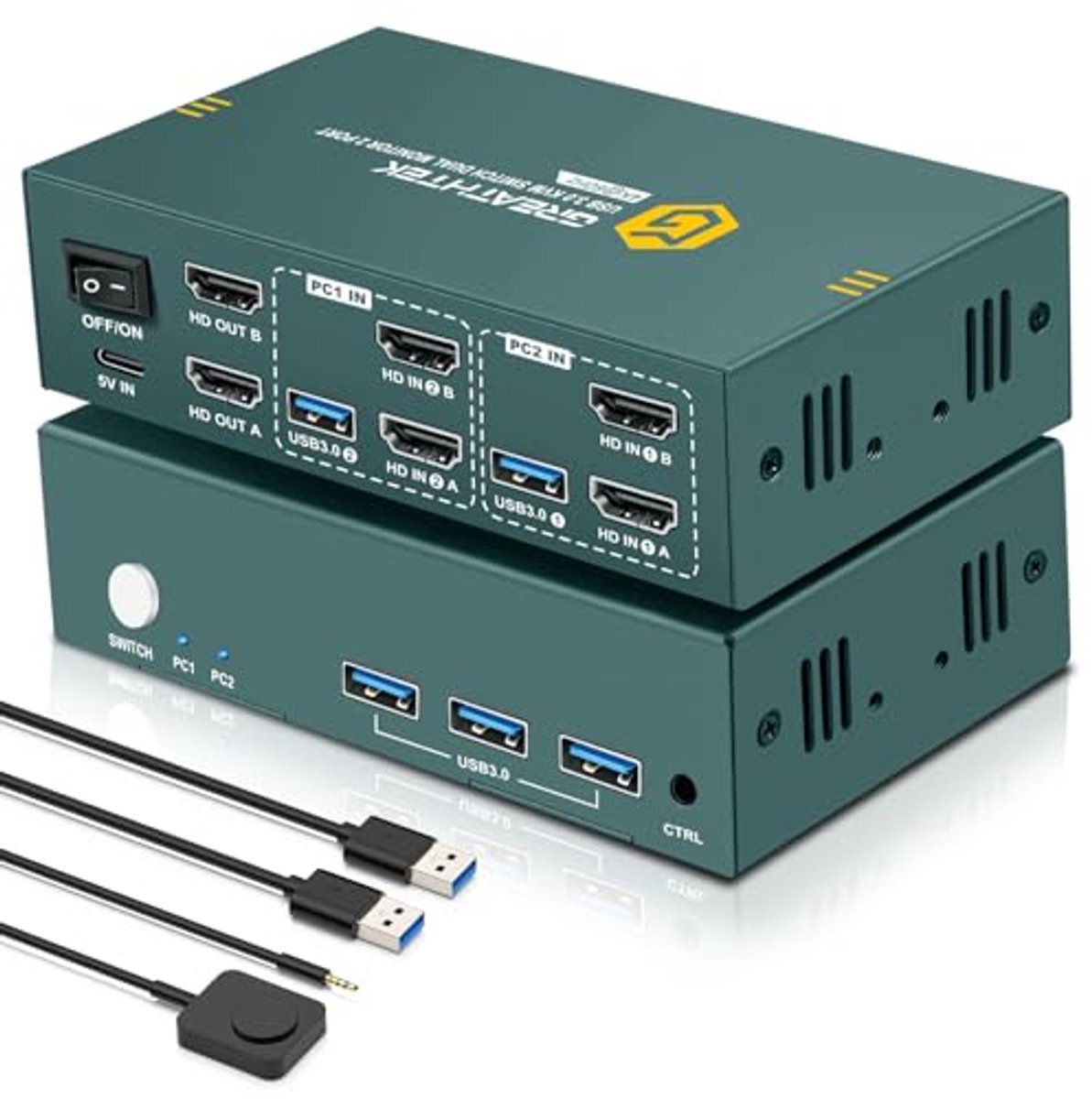 KVM Switch HDMI en USB 3.0 voor 2 PC's en 2 Monitoren met 4K 60Hz ondersteuning