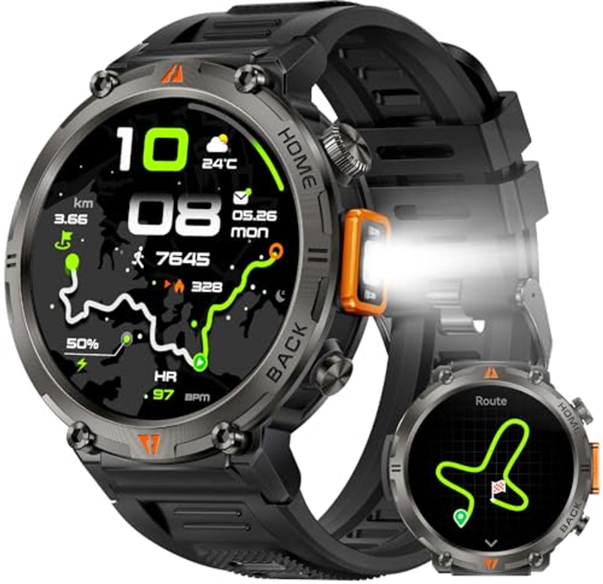 Militaire GPS Smartwatch met Telefoonfunctie en 110+ Sportmodi