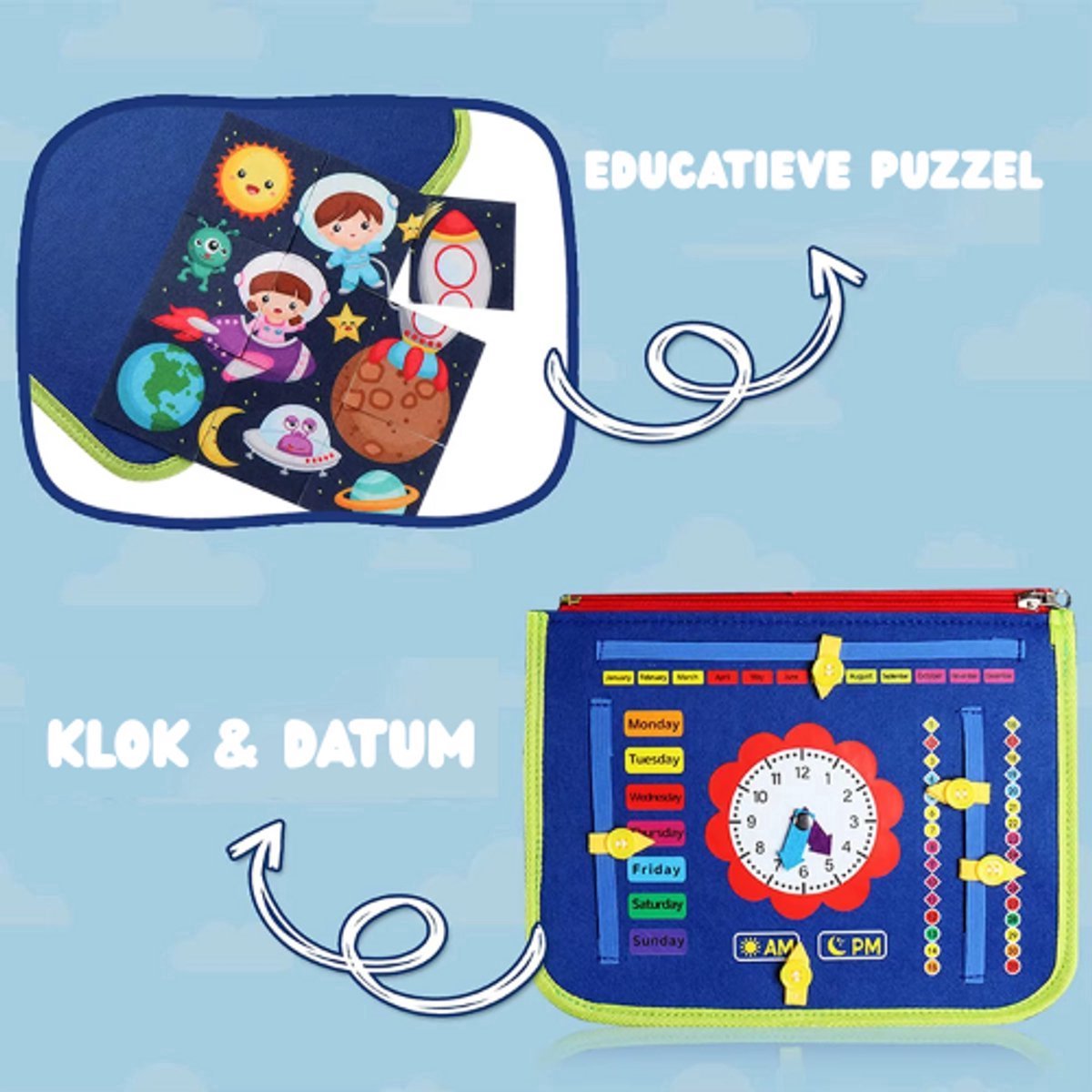 Montessori Busy Board Blauw – Activiteitenboek voor Peuters – Educatief Speelgoed - Motoriek Speelgoed - Leeftijd 1-3 Jaar - Motoriek Ontwikkeling — afbeelding 6
