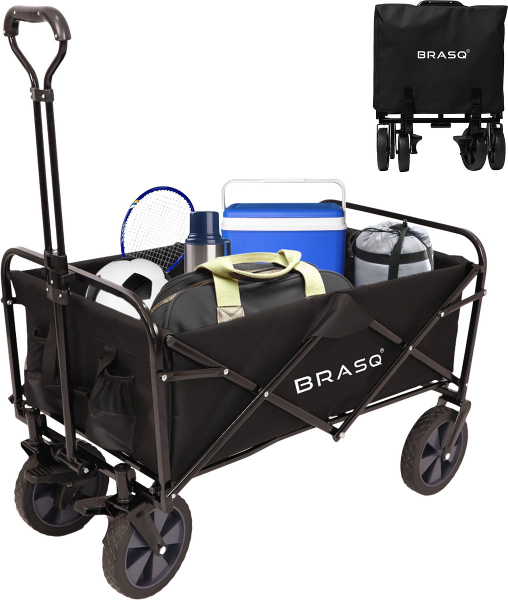 Bol.com BRASQ Bolderkar Opvouwbaar - 100 Liter - 80 KG Draagkracht - Draaibare wielen mét rem - 90x51x100 CM - Verstelbare hende... aanbieding