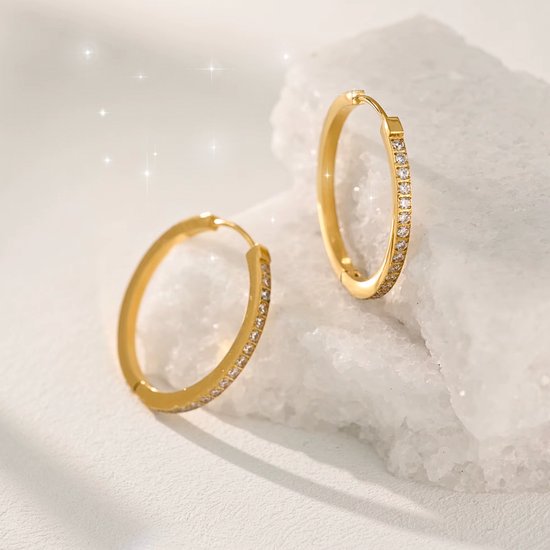 Boucles d'oreilles 20 mm Semyco® Plaqué or 18 carats - Boucles d'oreilles femme couleur or avec diamants zircone - Cadeau pour femme, petite amie, mère, anniversaire - Supernova