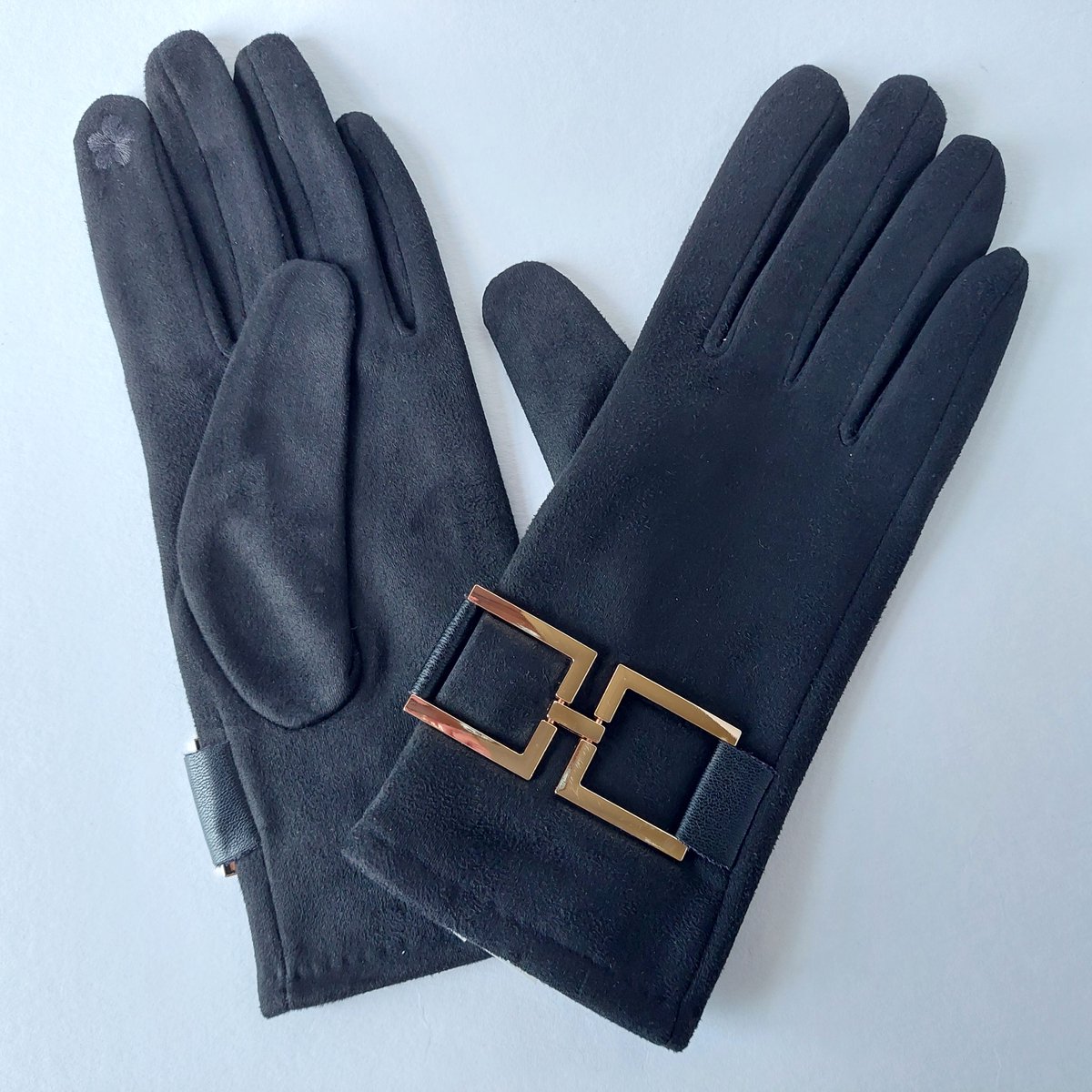 Zwarte dameshandschoenen – superzacht met luxe messing details, elegant & tijdloos - fluweel zacht - 1 maat