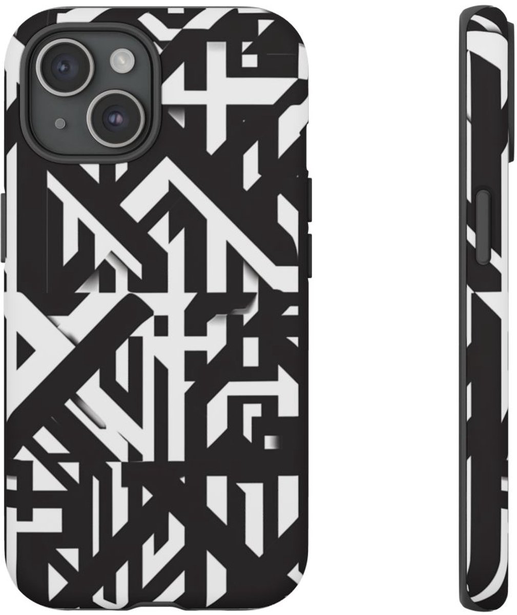 Zwart-Wit Geometrisch Patroon – Telefoonhoesje Geschikt voor iPhone 15