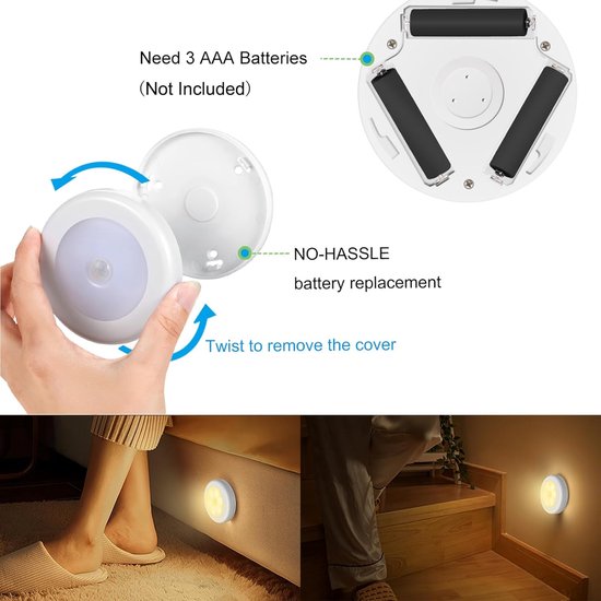 Nachtlampje - Nachtlampje volwassenen - Nachtlampje met bewegingssensor - Oplaadbaar lampje - 3 stuks warm wit nachtlampje - automatisch aan/uit - Kastverlichting - Bewegingsmelder wandlamp binnen - Voor trap-slaapkamer-keuken-kinderkamer-gang van Livinxx — afbeelding 2