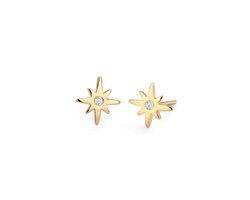Elli PREMIUM - Oorbellen - Oorbellen Dames Ster Diamant Laboratorium Groeidiamant Briljantgeslepen Wit 0,04 ct 585 Geel Goud Avondkleding Goud -
