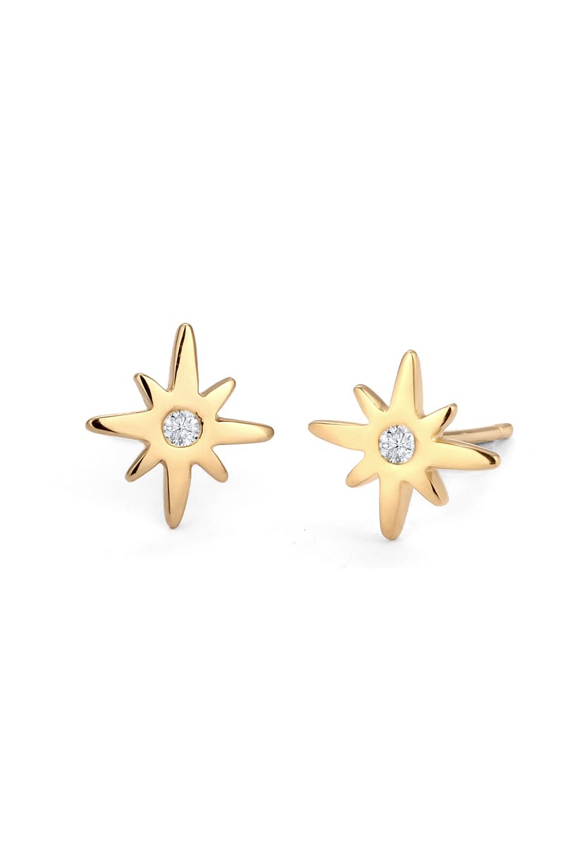 Elli PREMIUM - Oorbellen - Oorbellen Dames Ster Diamant Laboratorium Groeidiamant Briljantgeslepen Wit 0,04 ct 585 Geel Goud Avondkleding Goud -