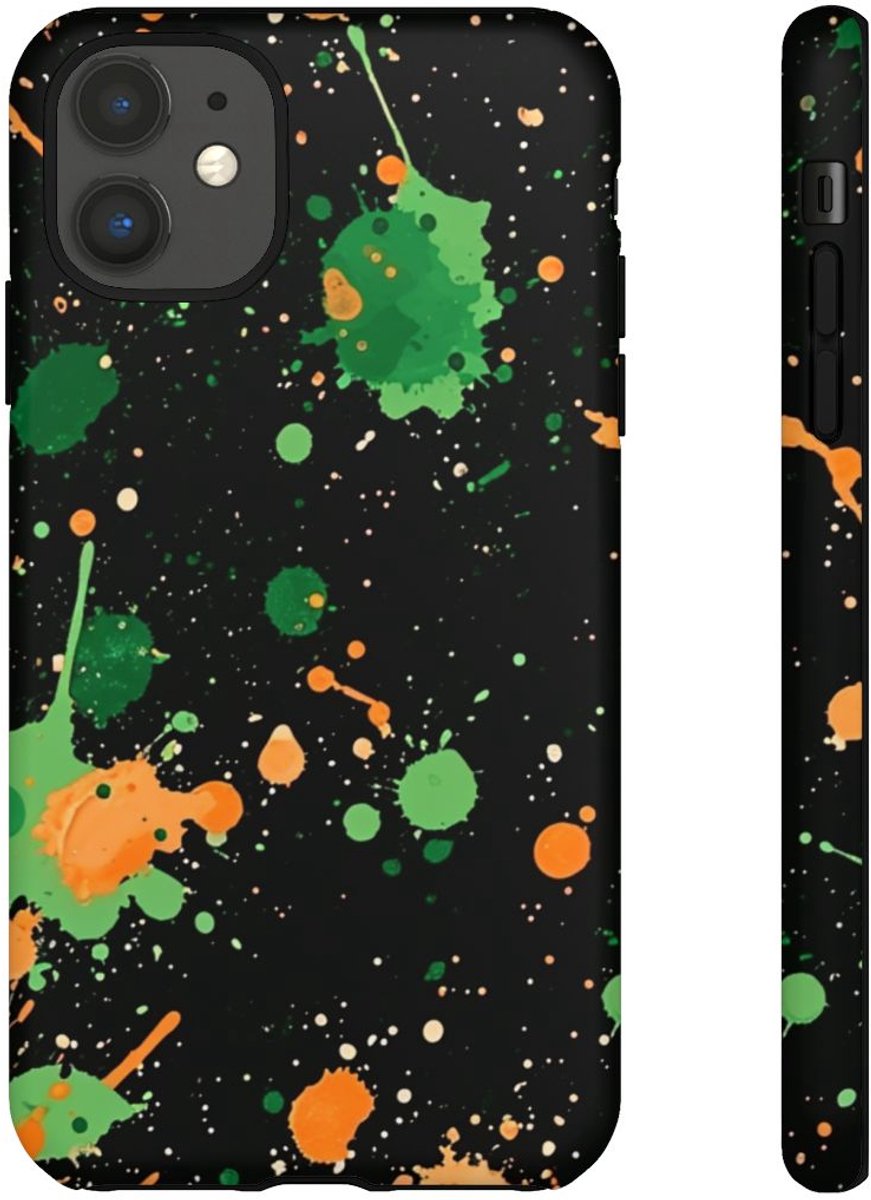 Groene en Oranje Verfspattenpatroon – Telefoonhoesje Geschikt voor iPhone 11