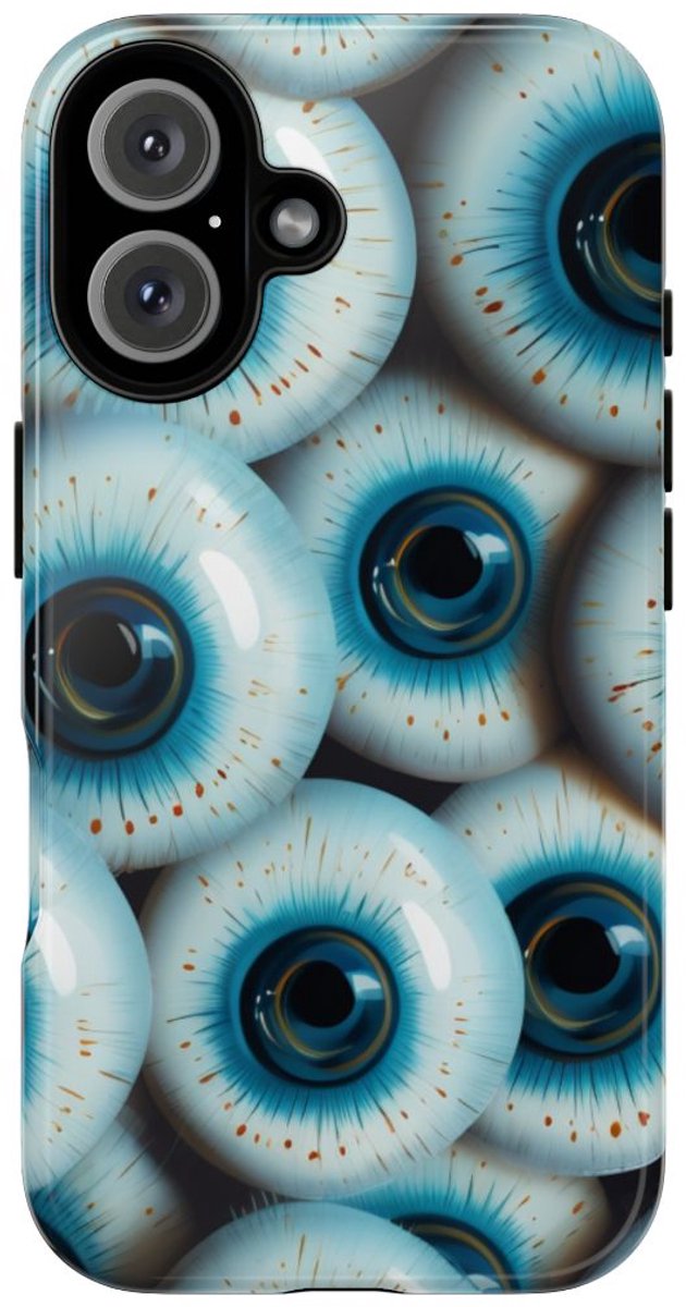 Glanzend Hoesje met Blauw Oogpatroon – Telefoonhoesje Geschikt voor iPhone 16