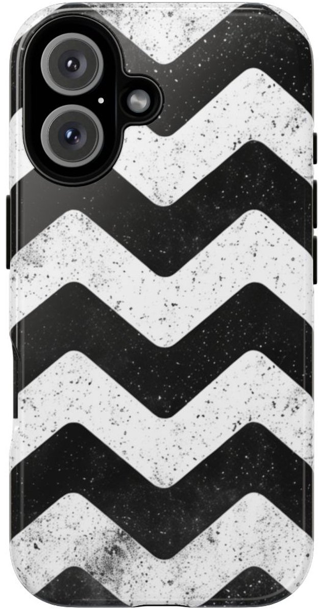 Zwart-Wit Zigzagpatroon met Vintage Effect – Telefoonhoesje Geschikt voor iPhone 16