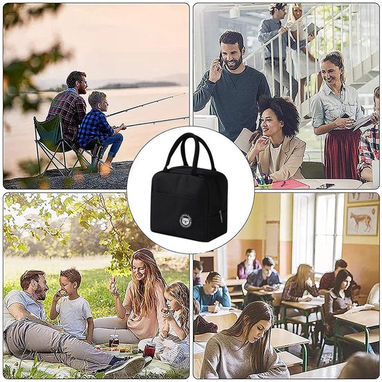 1 stuks - Lunch Bag - Herbruikbare Draagtas - Voor Dames & Heren - Picknicktas - Met Schouderband - 23x13x21cm - Zwart van Merkloos — afbeelding 3