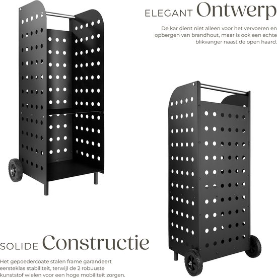 tectake® Houtwagen - Robuuste kunststof wielen en stabiele plaatstalen constructie - Voor het transport van hout - 180 kg belastbaarheid - 55 x 45 x 104 cm van Merkloos	 — afbeelding 4
