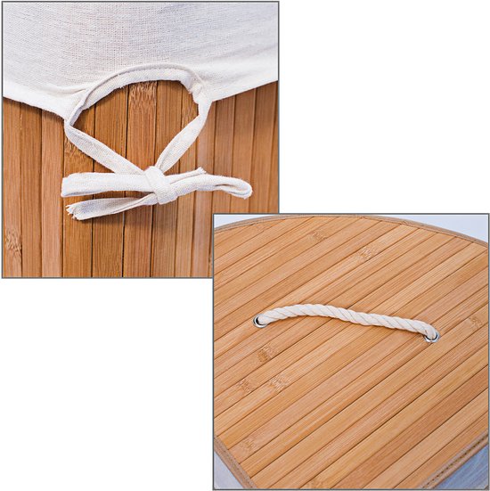 relaxdays 2 x panier à linge bambou - paniers à linge avec couvercle - 63 L - panier à linge d'angle - naturel