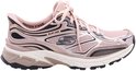 Roze Skechers sneaker, zijaanzicht, met 'Hands Free' en 'Slip-ins'.