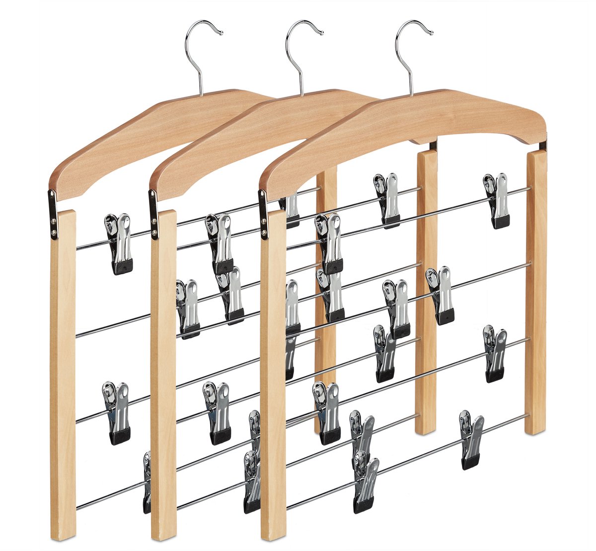 multi broekhanger hout - set van 6 - kledinghanger broeken - kleerhanger klem