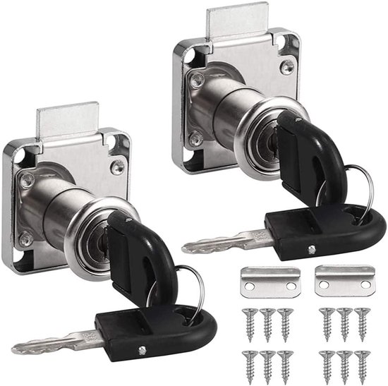 Cam Lock - 2 - 36×36 cm - Zinklegering Kern - Ladeslot - Meubelslot - Geschikt voor Brievenbussen, Lades, Kasten - Zilver