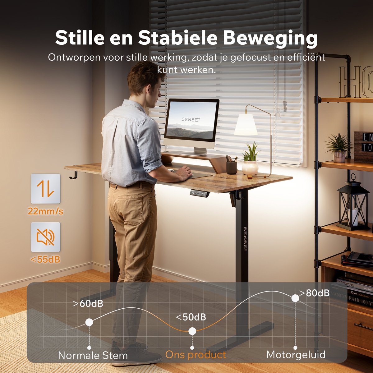 Eve SENSE7 NOJO LIGHT - Zit Sta Bureau - 140 cm x 70 cm - Elektrisch bureau - Verstelbare bureau - Elektrische Hoogteverstelling, Hoogte 72-118 cm, Intelligent Bedieningspaneel, Donkerbruin
