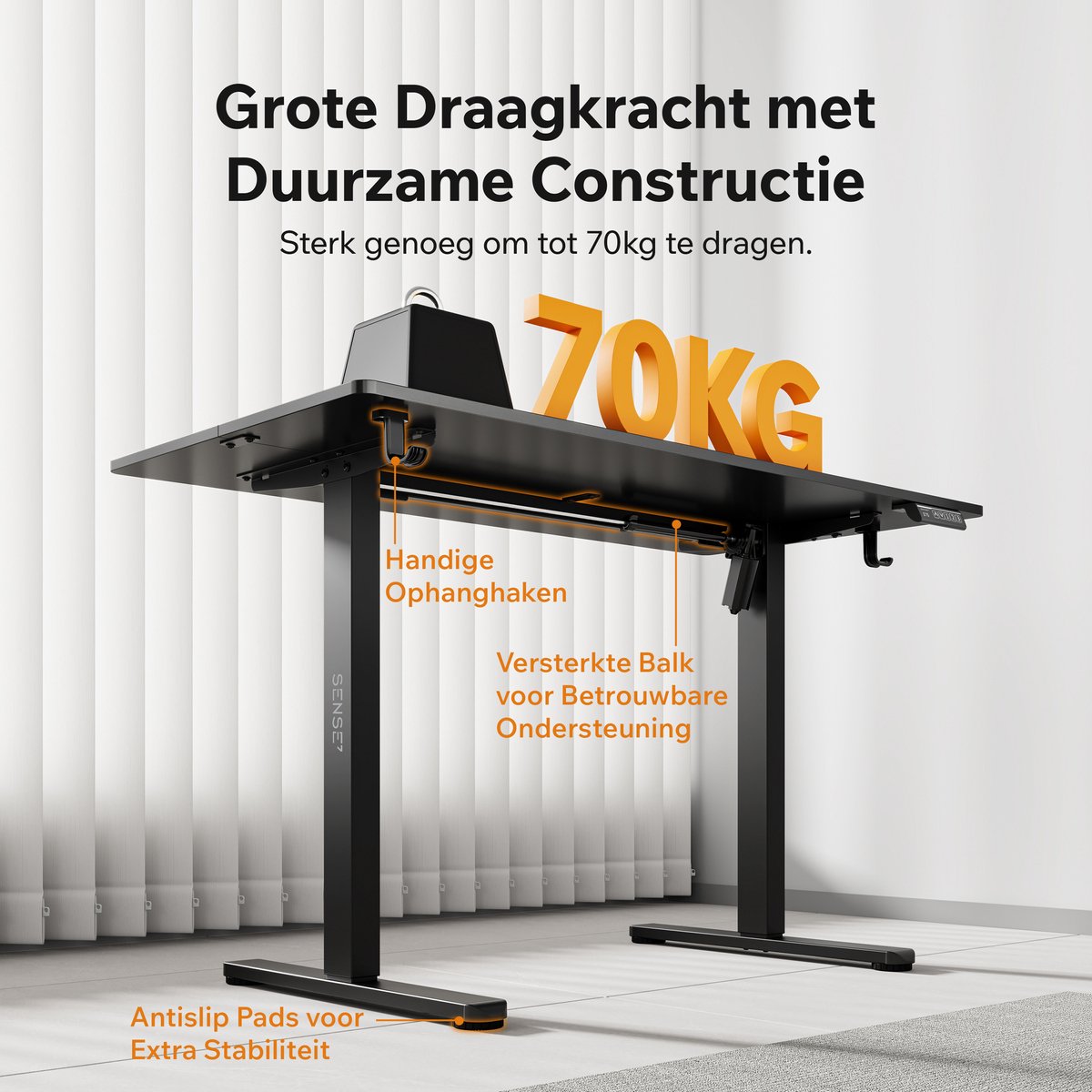 SENSE7 NOJO LIGHT - Zit Sta Bureau - 120 cm x 60 cm - Elektrisch bureau - Verstelbare bureau - Elektrische Hoogteverstelling - Hoogte 72-118 cm - Intelligent Bedieningspaneel - Wit thumbnail 5