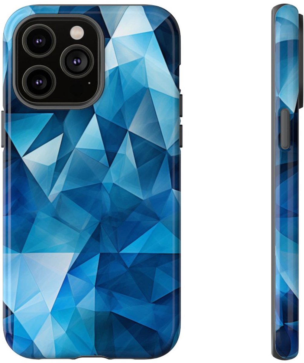 Blauw Geometrisch Driehoekenpatroon – Telefoonhoesje Geschikt voor iPhone 14 Pro Max