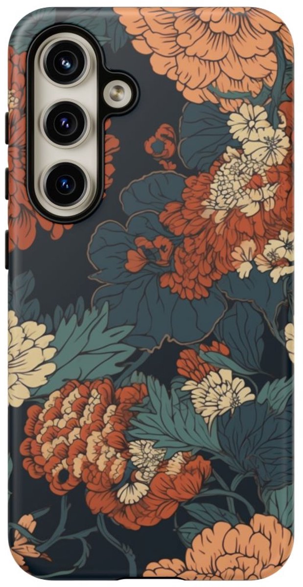 Vintage Bloemenpatroon in Warme Kleuren – Telefoonhoesje Geschikt voor Samsung Galaxy S24