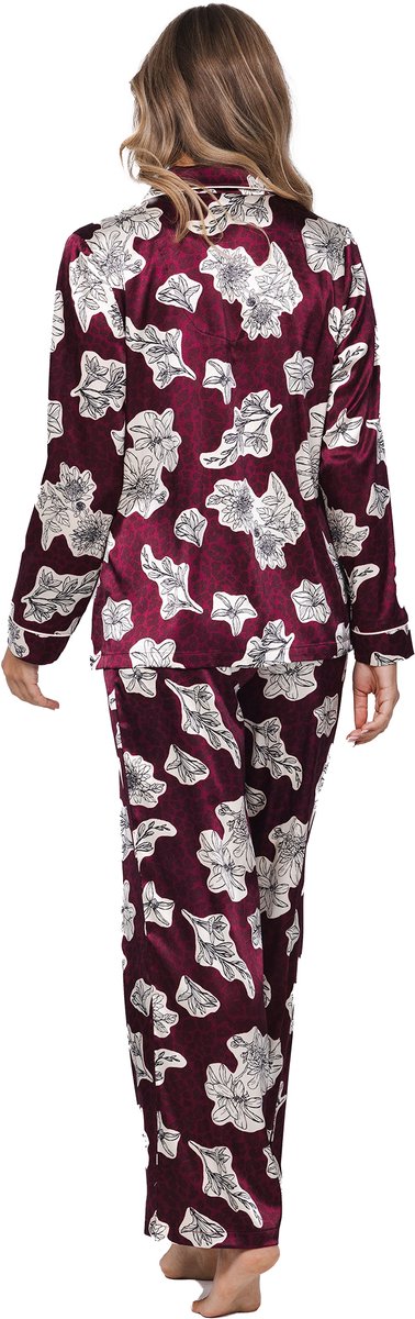 Pastunette Premium - Pyjama - Burgundy Dream - Satijn - Doorknoop - Maat 42