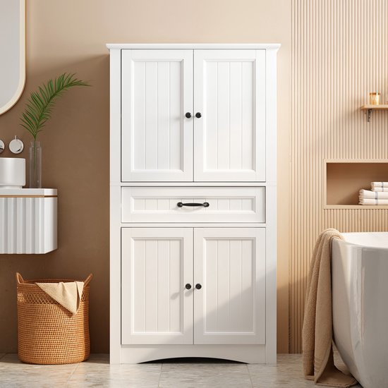 Foto: Xbro badkamerkast met 4 deuren en 1 lade hoge opbergkast met verstelbare planken brede kast voor badkamer keuken of slaapkamer voor badkamer 130 x 70 x 30 cm wit