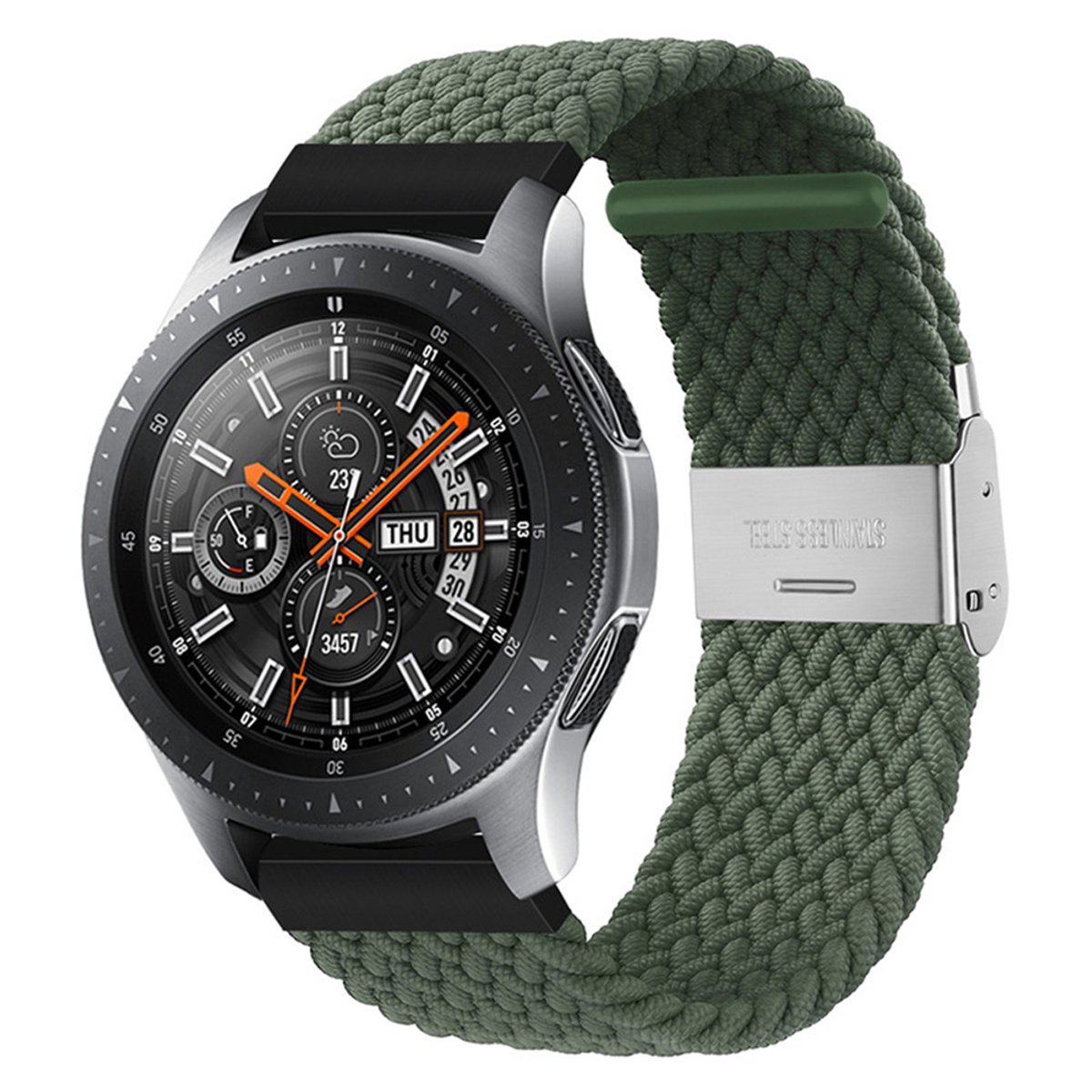 Qelus Groene 22mm Gebreide Nylon Elastische Horlogeband met RVS Gesp - Verstelbare Lengte - Vervangende Band voor Horloges en Smartwatches - Sportief, Zachte en Ademende - Voor Mannen en Vrouwen