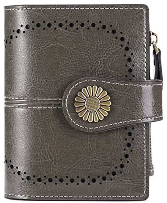 GOUNNU Kleine damesportemonnee van PU-leer, RFID-blokkering, portemonnee met ritssluiting, muntvak en 17 kaartvakken, kort formaat portemonnee, bruin, 12.7x9.7x3cm, Modern
